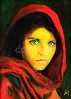 Olvashatatlan jelzéssel: A zöld szemű lány. Olaj, vászon, aranyozott, sérült fa keretben, 36x26 cm