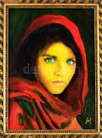 Olvashatatlan jelzéssel: A zöld szemű lány. Olaj, vászon, aranyozott, sérült fa keretben, 36x26 cm