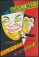 1959 Villamosplakát: Budapest Varieté, Humorban önkiszolgáljuk, Feleky Kamil, Darvas Szilárd, Gr.: Vogel., 24×16,5 cm