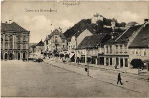 1914 Segesvár, Schaessburg, Sighisoara; tér, Josef B. Zimmermann üzlete / square, shops