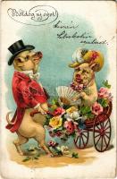 1906 Boldog Újévet! / New Year greeting card, pigs. litho (EB)