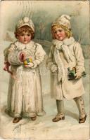 1908 Prosit Neujahr! / New Year greeting card, children with toys. A. & M. B. No. 327. litho (EB)