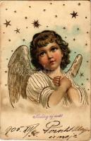 1905 Boldog Újévet! / New Year greeting card, angel. Emb. litho (EK)