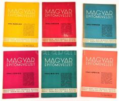 1943 Magyar Építőművészet. 1943 jan-jún., fél évfolyam. Szerk.: Irsy László. Nagyon gazdag képanyaggal, korabeli reklámokkal, érdekes írásokkal. Papírkötésekben.