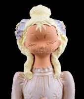 Kispál jelzéssel: Lány ünnepi díszben, kézzel festett kerámia figura, kis hibákkal, m: 25 cm