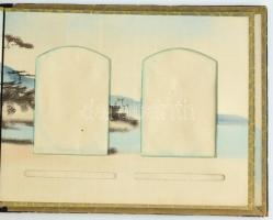 Japán fotóalbum, csont és gyöngyház díszítéssel, belül festett selyem lapokkal, javított, sérülésekk...