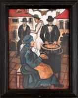 Scheiber H jelzéssel: Gesztenyesütők. Vegyes technika, karton. Fa keretben. 32,5x25 cm