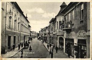 Rimaszombat, Rimavská Sobota; Gömöri utca, Póczos, Brünner és Bata üzlet / Gemerská ul. / street, shops