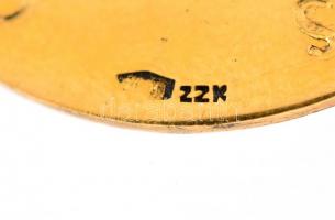 Arany(Au) 22K zománcozott medál, jelzett, d: 2,8 cm, bruttó: 9,7 g