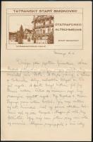 cca 1920-1930 Tatransky Stary Smokovec/Ótátrafüred/Altschmeck képe egy levélpapíron