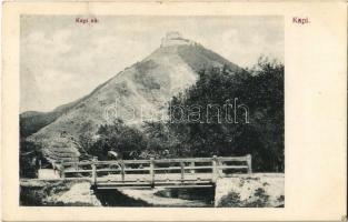 1914 Kapi, Kapusany; vár, lovaskocsi a fahídon / Kapusiansky hrad / castle ruins, horse cart on the wooden bridge