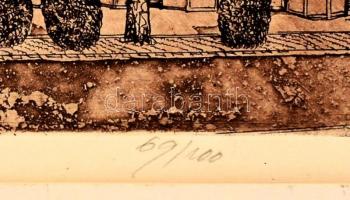 Kádas István (1941-): Zsinagóga, Budapest. Rézkarc, papír, jelzett, számozott (69/100). Paszpartuban...