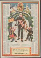 1942 Boldog Új Évet kéményseprő témájú falinaptár, Balassagyarmat, Székely Nyomda, hajtásnyomokkal,kis szakadással, 34x24 cm