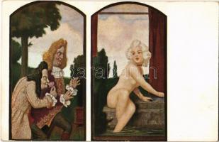 Mademoiselle Susanna im Bade. Jugend Postkarte Serie VII. 4. / Erotic art postcard s: Prof. Ludw. v. Zumbusch (wet corners)