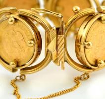 Arany (Au) 18K karkötő, 6 db Mexikó 1955. 5P Au "Miguel Hidalgo y Costilla" utánveret (4.1...