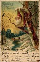 1905 Boldog Újévet! / New Year greeting art postcard, dwarf. litho (EK)