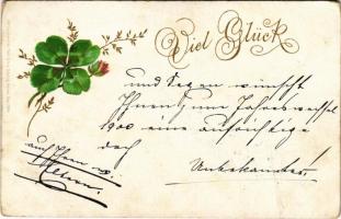 1900 Viel Glück / New Year greeting card with clover. Lith. Kunstanstalt Heinr. & Aug. Brüning. Emb. litho (Rb)