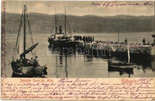1902 Abbazia, Opatija; Dampfer Sava am Molo / SAVA egycsavaros tengeri személyszállító gőzhajó / Hungarian passenger steamship (EK)
