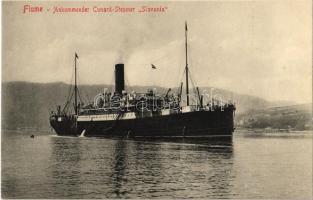 Fiume, Rijeka; Ankommender Cunard-Steamer Slavonia / A Slavonia kivándorló hajó a kikötőben / Cunard Line SS Slavonia emigration ship at the port