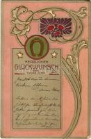 1906 Herzlichen Glückwunsch zum neuen Jahre! / New Year greeting art postcard, horseshoe. Art Nouveau, Emb. litho (EB)