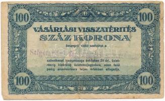 ~1920. 100K Vásárlási visszatérítés rajta Salgótarjáni Fogyasztási Szövetkezet bélyegzéssel T:III