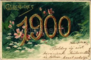Glückliches 1900 / New Year greeting art postcard. ERIKA Nr. 335. Art Nouveau, litho (Rb)