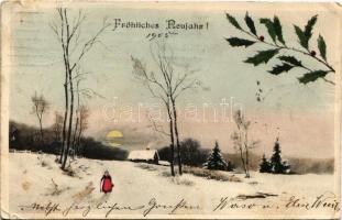1904 Fröhliches Neujahr! / New Year greeting card, winter landscape. R.F.W.I. Serie 31. (EB)