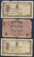 Románia 1917-1945. 5L, 20L, 100L, 200L (2klf) összesen 5klf db, benne német megszállás T:III,III/IV