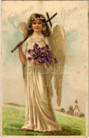 1909 Gesegnete Ostern / Easter greeting card with angel. litho (Rb)