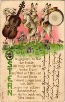 1906 Ostern / Easter greeting card with rabbit music band. M.S.i.B. 70. Art Nouveau, Emb. litho (EB)