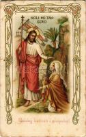 1912 Boldog Húsvéti Ünnepeket! / Easter greeting card, Jesus. Art Nouveau, litho (kis szakadások / small tears)