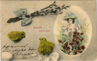 1905 Húsvéti üdvözlet / Easter greeting card, lady with chicken. A.S.W. Serie 408. (Rb)