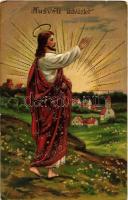 1912 Húsvéti üdvözlet / Easter greeting card, Jesus. Emb. litho (EB)