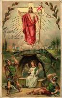 Húsvéti üdvözlet / Easter greeting card, Jesus. Emb. litho (Rb)