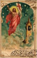 1902 Húsvéti üdvözlet / Easter greeting card, Jesus. Art Nouveau, litho (EK)