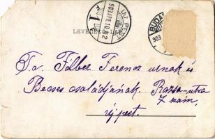 1903 Húsvéti üdvözlet / Easter greeting card, girl with rabbits in her basket. litho (EM)