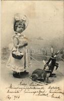 1904 Easter greeting card, girl with rabbits. Serie 267. 2. (fa)