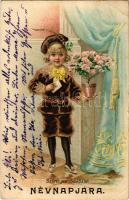 1904 Szívélyes üdvözlet névnapjára / Hungarian Name Day greeting card. litho (Rb)