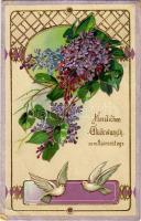 1910 Herzlichen Glückwunsch zum Namenstage / Name Day greeting card. Art Nouveau, golden litho (EK)
