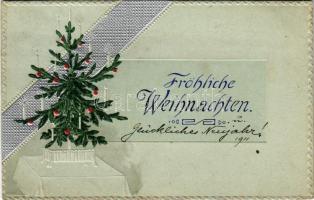 1911 Fröhliche Weihnachten / Christmas greeting card, Christmas tree. Emb. litho (b)