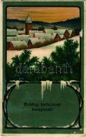 1911 Boldog Karácsonyi ünnepeket! / Christmas greeting art postcard, winter landscape, snow. M.S.i.B. litho (EB)