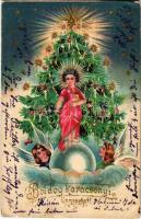 1903 Boldog Karácsonyi ünnepeket! / Christmas greeting art postcard, angels. Emb. litho (EB)