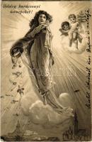 1905 Boldog Karácsonyi ünnepeket! / Christmas greeting art postcard, angels. litho (Rb)
