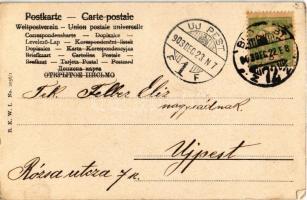 1903 Boldog Karácsonyi ünnepeket! / Christmas greeting art postcard, boy with Christmas tree and toy...