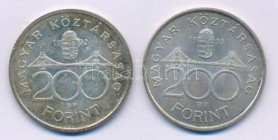 1992-1993. 200Ft Ag "MNB" (2x) T:2 patina 
Adamo F13