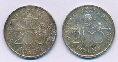 1992. 200Ft Ag "MNB" (2x) T:2 patina 
Adamo F13