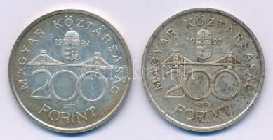 1992. 200Ft Ag "MNB" (2x) T:2 patina 
Adamo F13