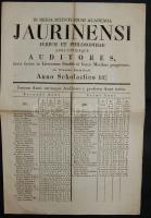 1835 A komáromi akadémia jog és filozófia szakos hallgatóinak névsora és előmenetele 4 oldalas nyomtatvány  / List and progress in studies of the students of the Komarom Academia, law and philosophy