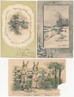 60 db RÉGI üdvözlő motívumlap lithokkal, vegyes minőség / 60 pre-1945 greeting motive cards, includi...