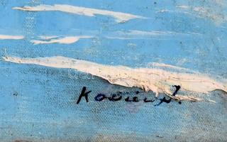 Olvashatatlan jelzéssel: Napfényes mediterrán vízpart. Olaj, vászon. Díszes, historizáló stílusú ker...